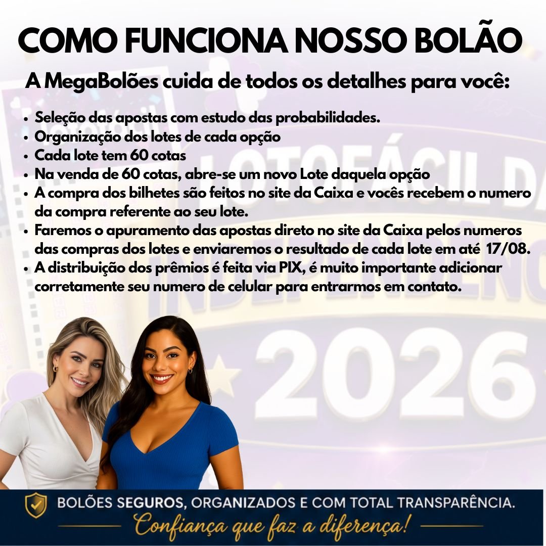 Explicação de como funciona o bolão da Lotofácil da Independência